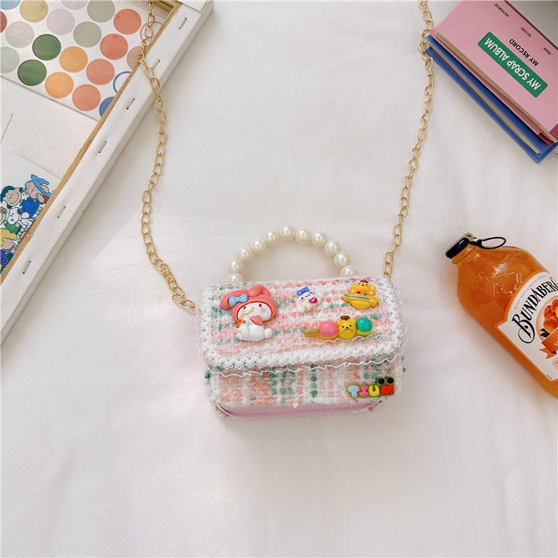 Cute Animal Design Cotton Canvas Handbag For Girls With Creative Chain Strap