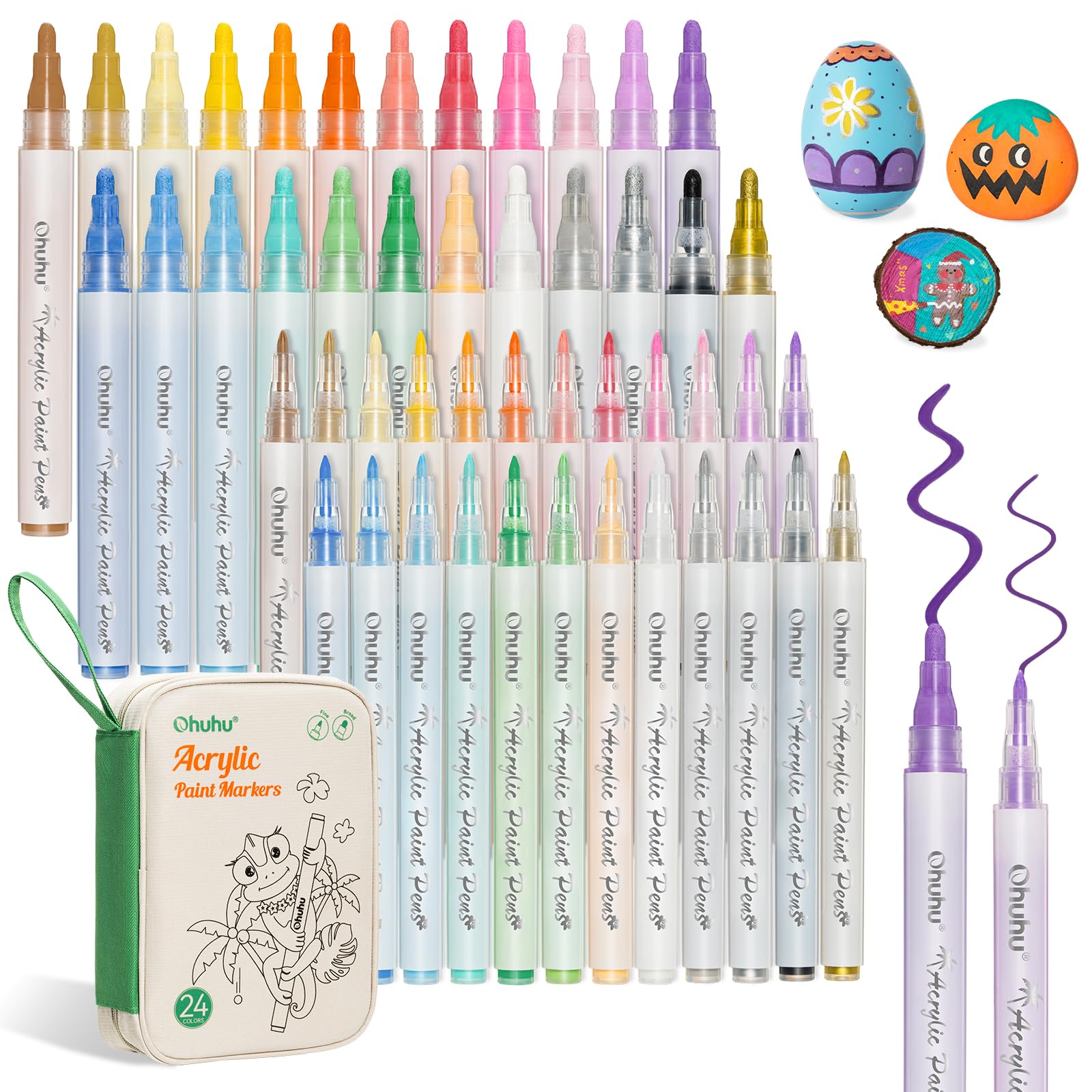 

Ohuhu Acrylic Set in 24 Fine Point Medium Point Broad Point Fabric Pens for Gift Markers, 48-Piece Colors, 0.7mm, 1.8-2.5mm, 4mm, Bags, Metal, Stone,