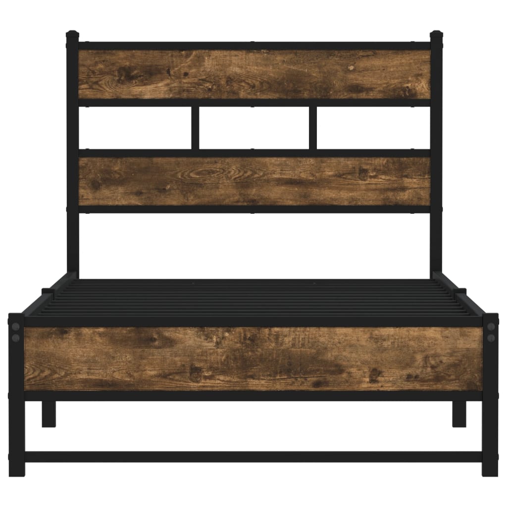 Metal Bed Frame without Mattress Smoked Oak Finish 90 x 200 cm