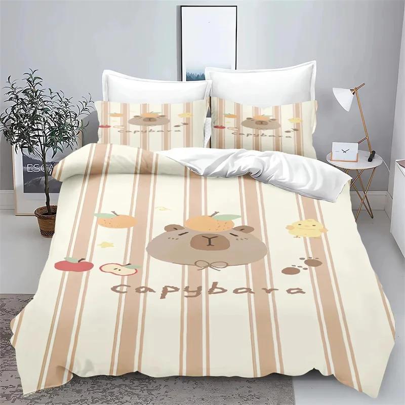 Cartoon Capybara 3D Printed Bedding Set Children's Duvet Cover Pillow Case Set Anime Polyester Cute Cartoon Home Decoration
