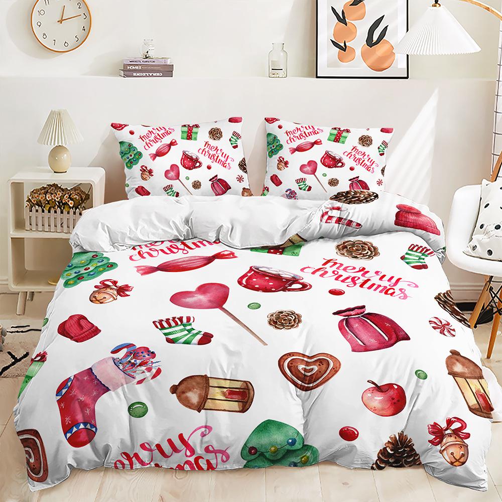 3D Christmas Bedding Set Christmas Atmosphere Decoration Santa Claus Duvet Cover Pillowcase 2/3 Holiday Gift AU140 * 210 Full Size Soft Home Textile