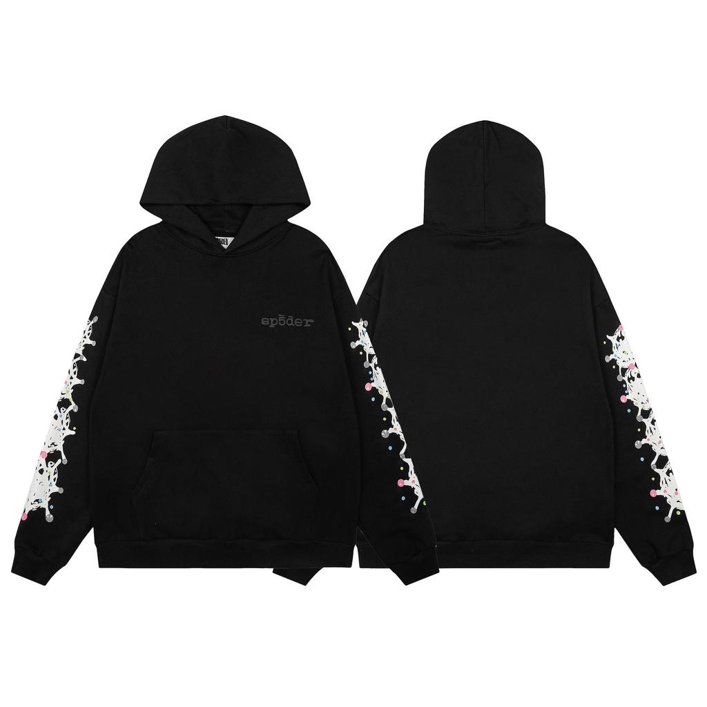 Spider Web Foam Letter Print Terry Cloth Hoodie for Men & Couples