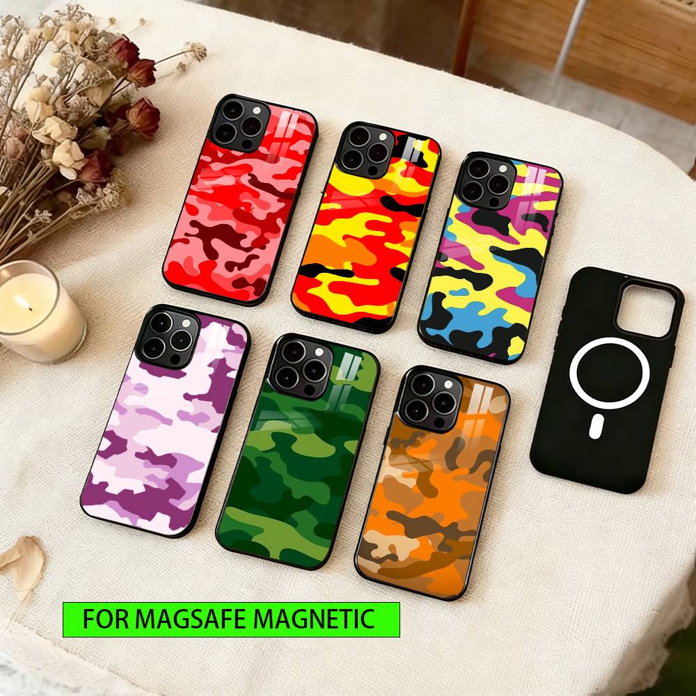 Bright Camouflage Pattern Phone Case For iPhone17,16,15,14,13,12,11 Plus,Pro Magnetic with Magsafe Wireless Charging