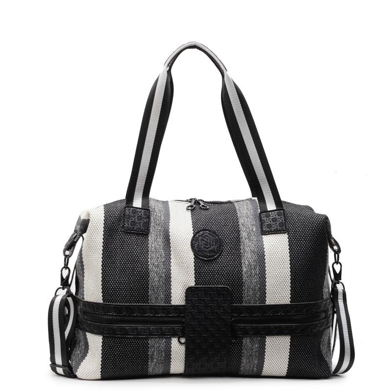 Large capacity striped travel bag, short commute, hand carry, shoulder oblique span fitness bag, simple storage travel bag