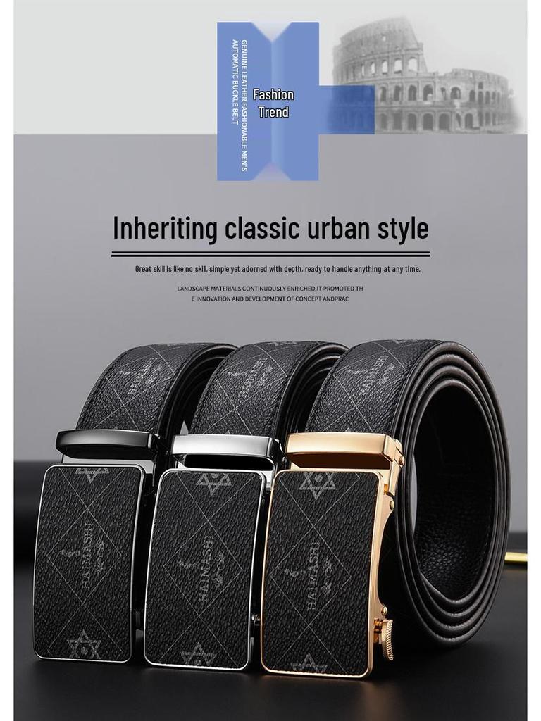 Emperor Men's Genuine Leather Automatic Buckle Belt: High-Quality, Versatile, Trendy