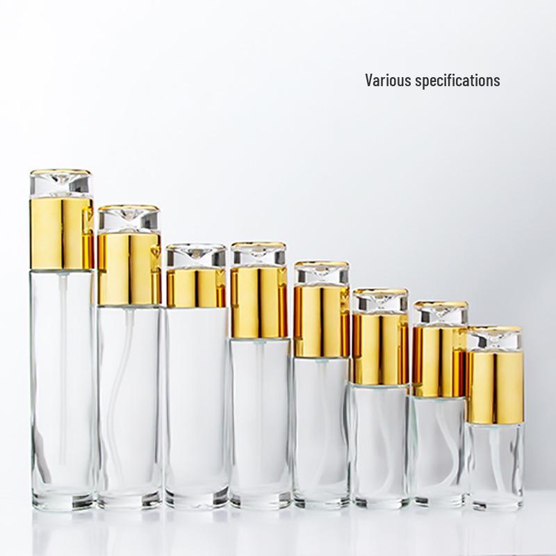 Portable Refillable Glass Cosmetic Bottle for Lotion or Cream with Press Spray