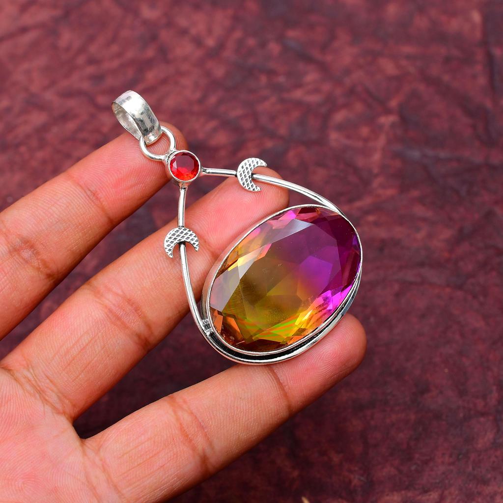 Bi Color Tourmaline Gemstone Pendant: 925 Sterling Silver Handmade Pendant Necklace Jewelry