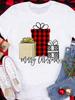 (Asian Size) Tee Top Festival  Merry Christmas Plaid Gift Happy New Year Holiday Casual Women Print Lady Short Sleeve Fashion Graphic T-shirts