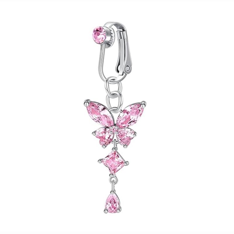 Non-Piercing Butterfly Fake Belly Piercing Butterfly Clip On Umbilical Navel Crystal Fake Piercing Fake Clip Belly Button Rings