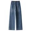 Light Blue High-Waisted Petite Straight-Leg Women's Jeans - Spring 2025 Collection, Loose Fit, Wide-Leg, Slimming Design