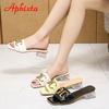 Aphixta 2025 Metal Buckle 3.5cm Transparent Square Heels Slides Women Peep Toe Mules Cool Summer Slippers Sandals Elegant Shoes