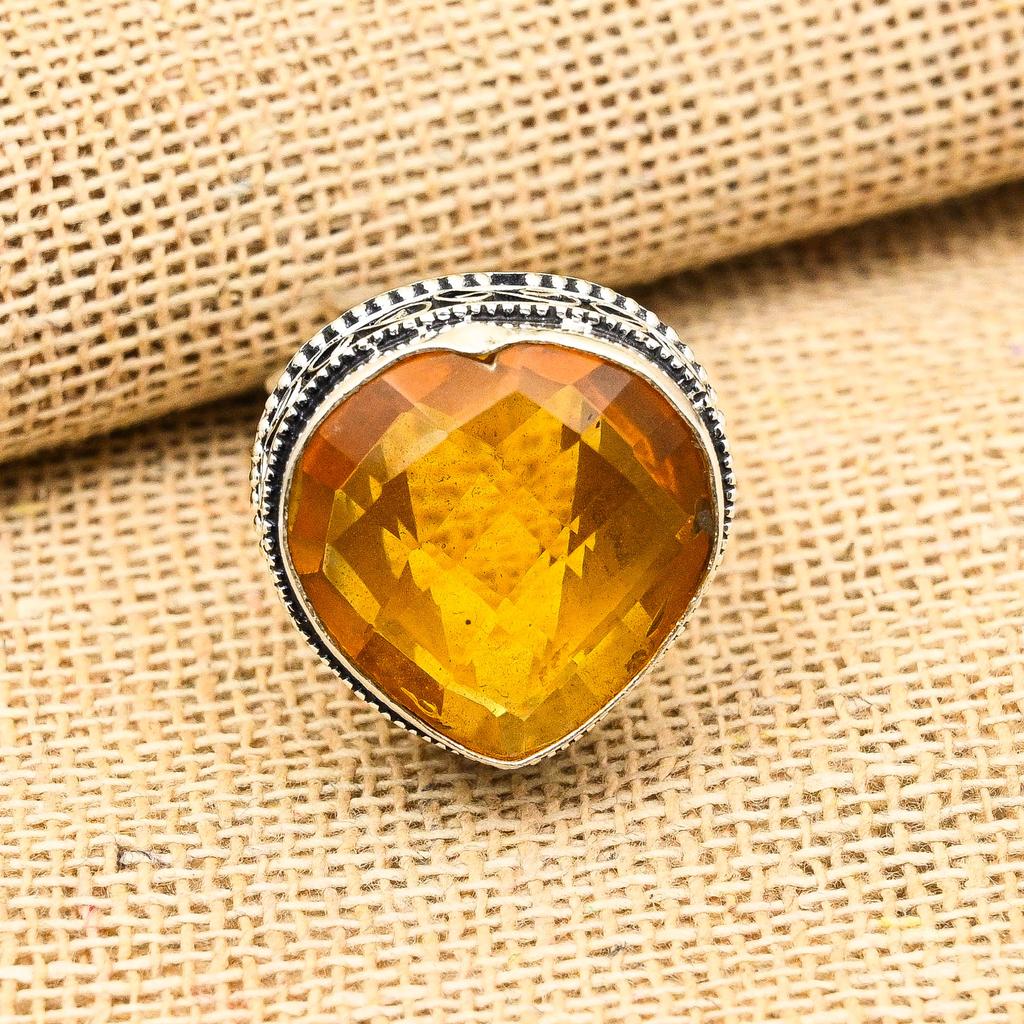 Honey Topaz Gemstone 925 Sterling Silver Handmade Heart Shape Jewelry Ring For Thanksgiving