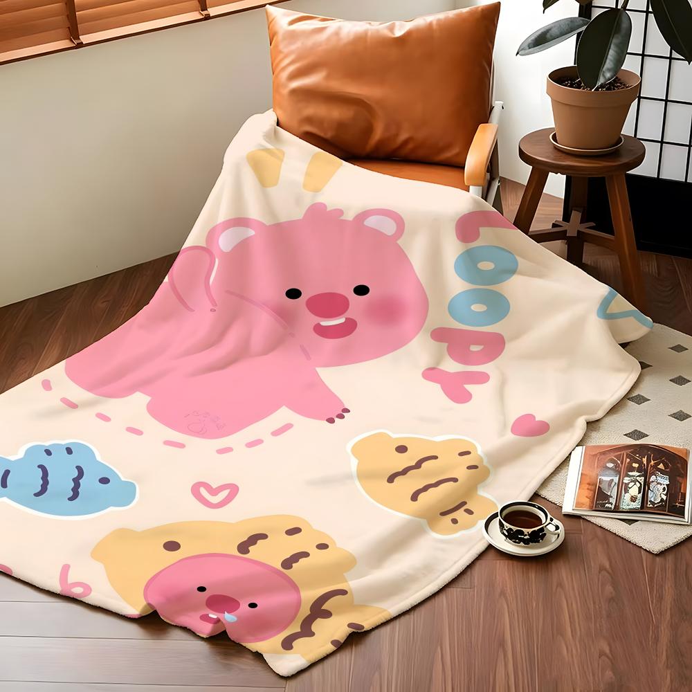 Cartoon L-Loopy Throw Flannel Cozy Print Blanket, Portable, Durable Machine Washable Cute Cool
