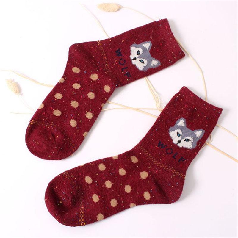 Koreanische Dicke Wolle Damen Mädchen Crew Socken Herbst Winter Von Harajuku Tier Fuchs Wolf Gestreifte Socken Lieblich Süß Weihnachten Dropship