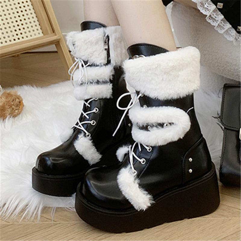 Retro Thick Bottom Platform Increase Knight Boots Women Flat Heel Designer Lolita Shoes Keep Warm Increasing Casual Ankle Boots