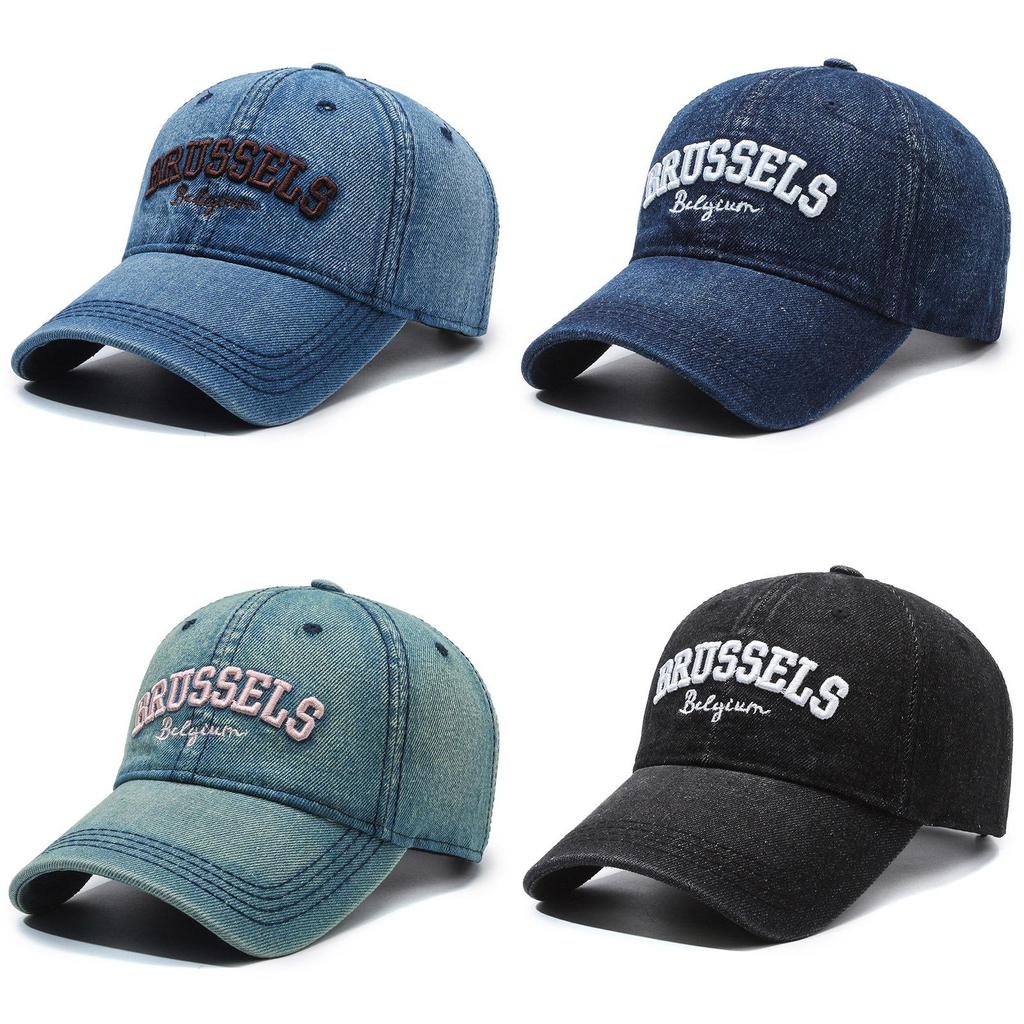 Vintage Denim Baseball Cap With Embroidered Letters For Outdoor Sun Protection Spring