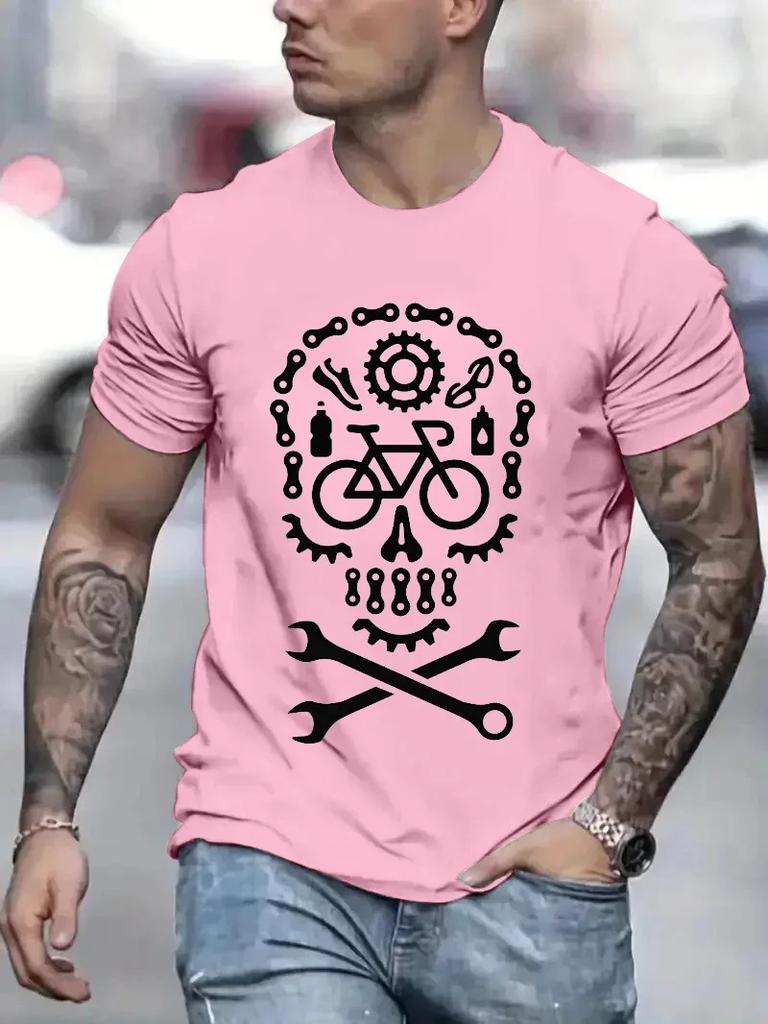 Funny Retro T-Shirt Top T-shirts for Men Bicycle Racing Sugar Skull Bicycle Cycling Dia De Los Muertos Hip Hop Tops Men's Shirts