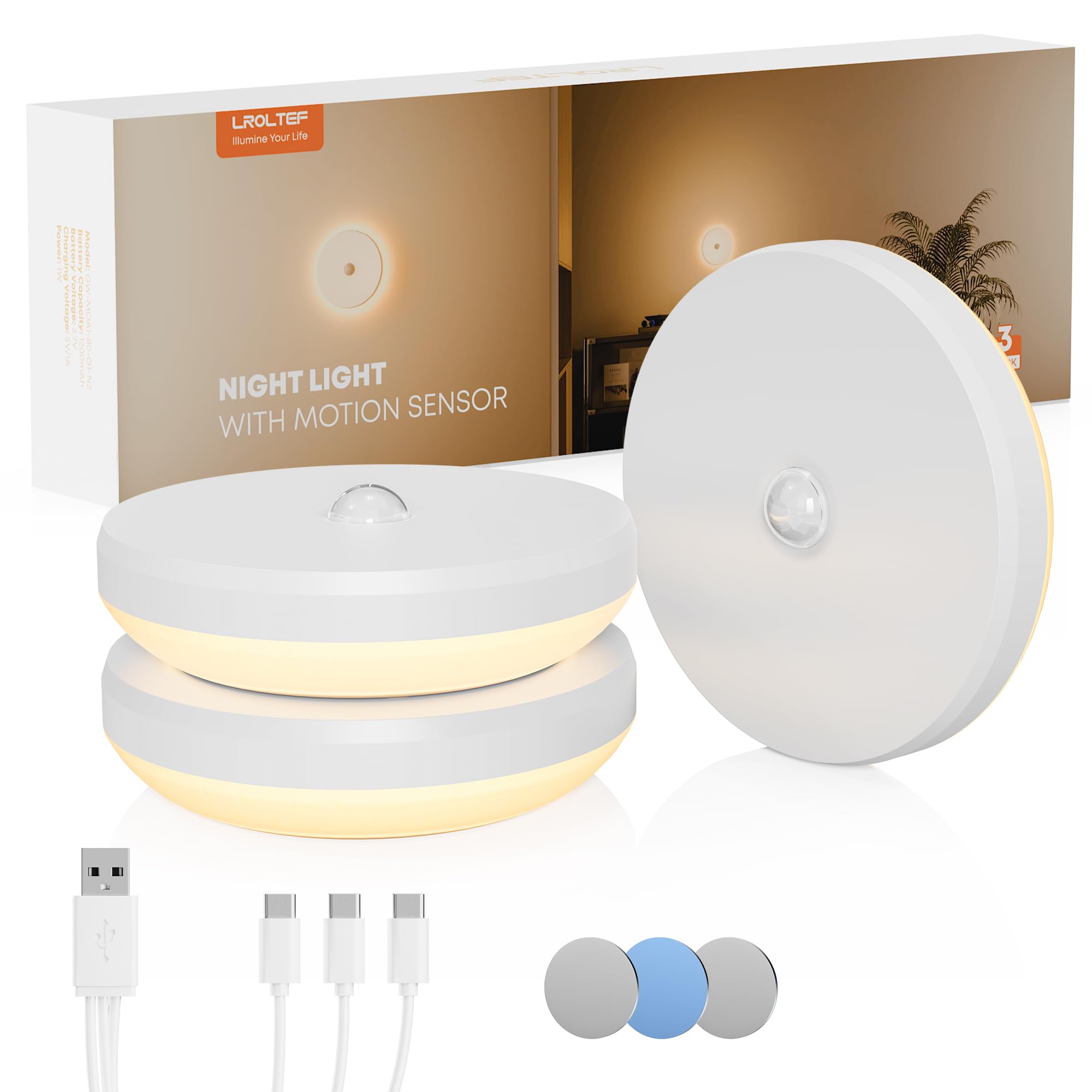 

LROLTEF Indoor Motion Sensor Footlight, LED Indirect Lighting, Backlit, No Outlet Required, Easy Installation, Energy-Saving, Compact, Stylish