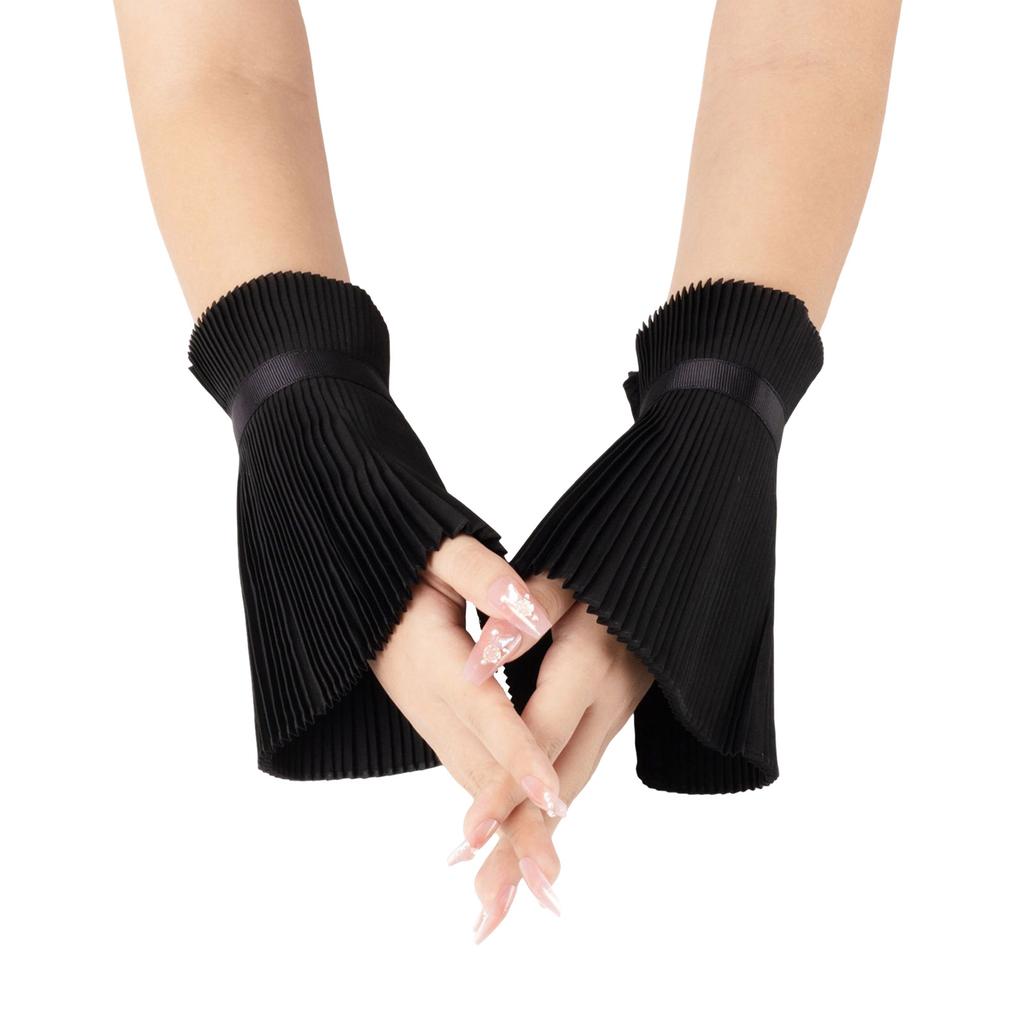 Elegant Detachable Pleated False Collar Pearls Button Shawl and Faux Sleeves Cuffs Set for Parties Costume or Casual