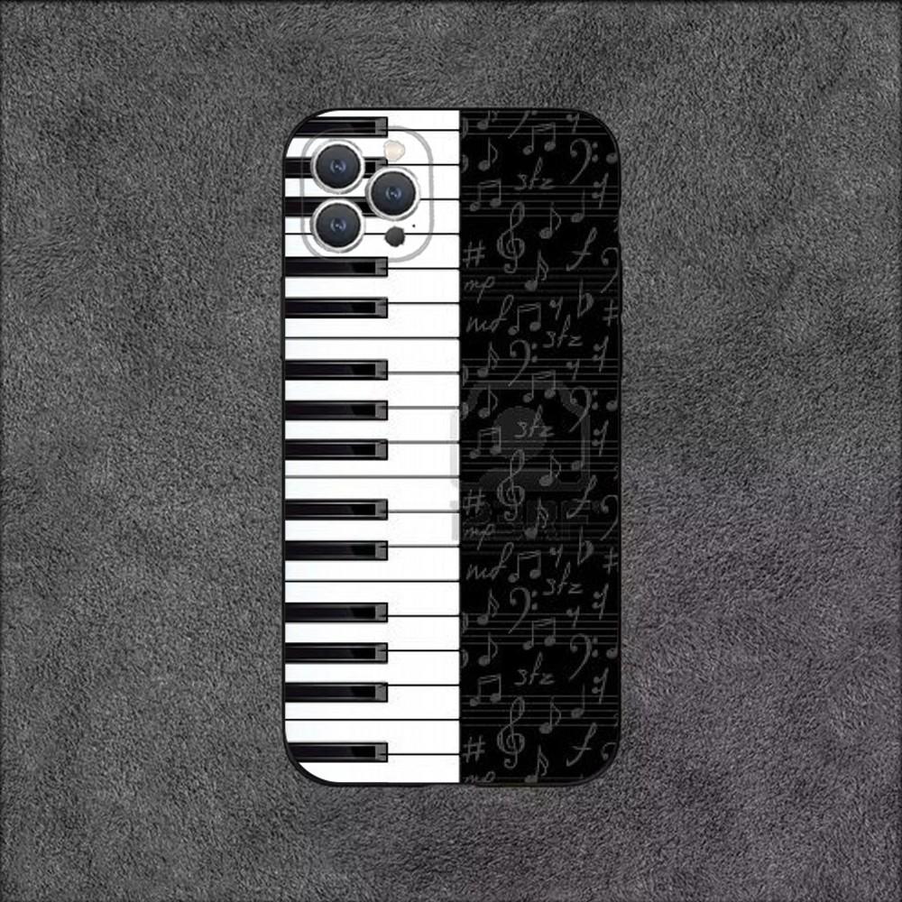 Piano Keys Notes Phone Case For iPhone 16,15,14,13,12,11,Plus,Pro Max,XS,X,XR,SE,Mini,8,7 Soft Silicone Black Cover