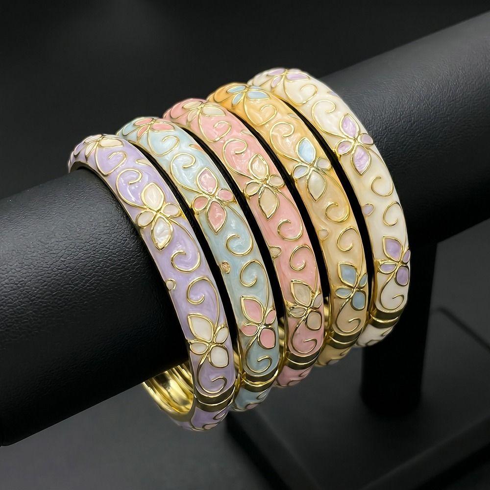 Traditional Floral Filigree Flower Bangle Enamel Women's Hand Bracelet Jewelry Gifts