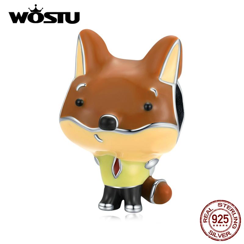 

WOSTU эмаль Naughty Fox Student стерлингового серебра 925 пробы подвесные бусины подходят для браслета ювелирных изделий 925 silver