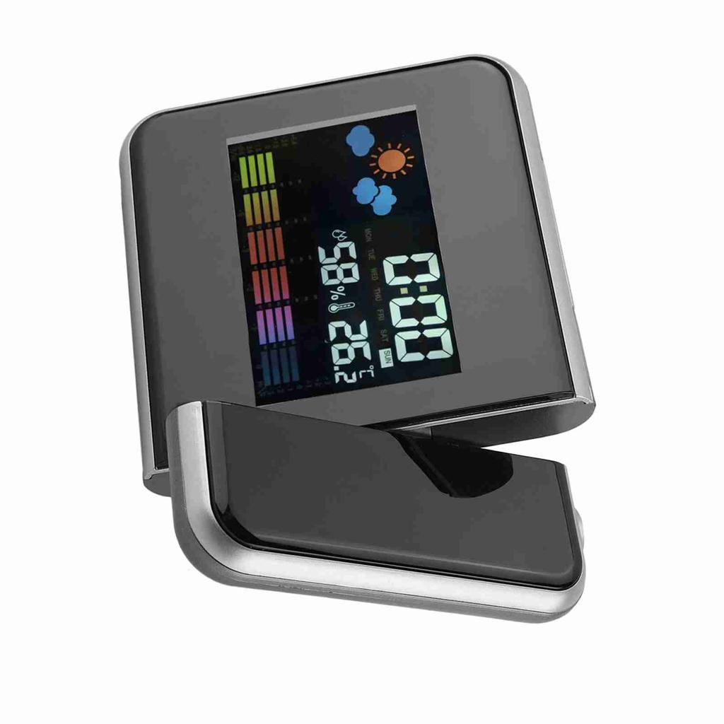Digital LED Weather Forecast Projector Calendar Humidity Display Alarm Clock(Black)