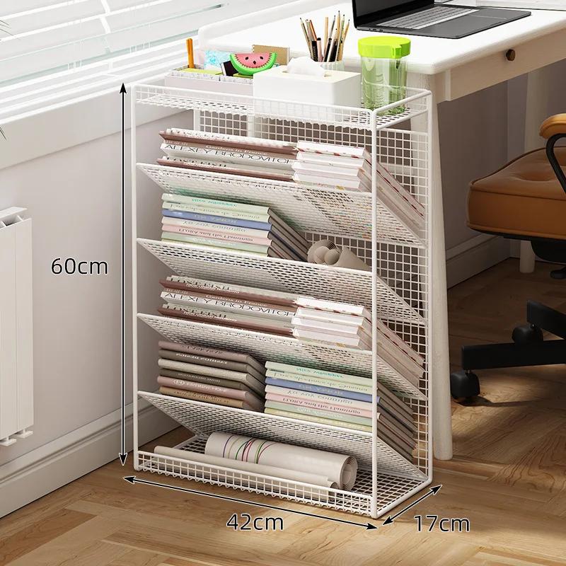 Small Bookshelf Next To The Desk Floor Shelf Desk Side Shelf with Movable Wheeled Book Storage Bookcase Room Storage Bookshelf