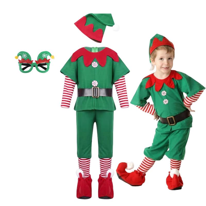 Girl Boy Christmas Elf Costumes Santa Claus Suit Festival Adult Family Halloween Cosplay Sets Green Elves Clothes