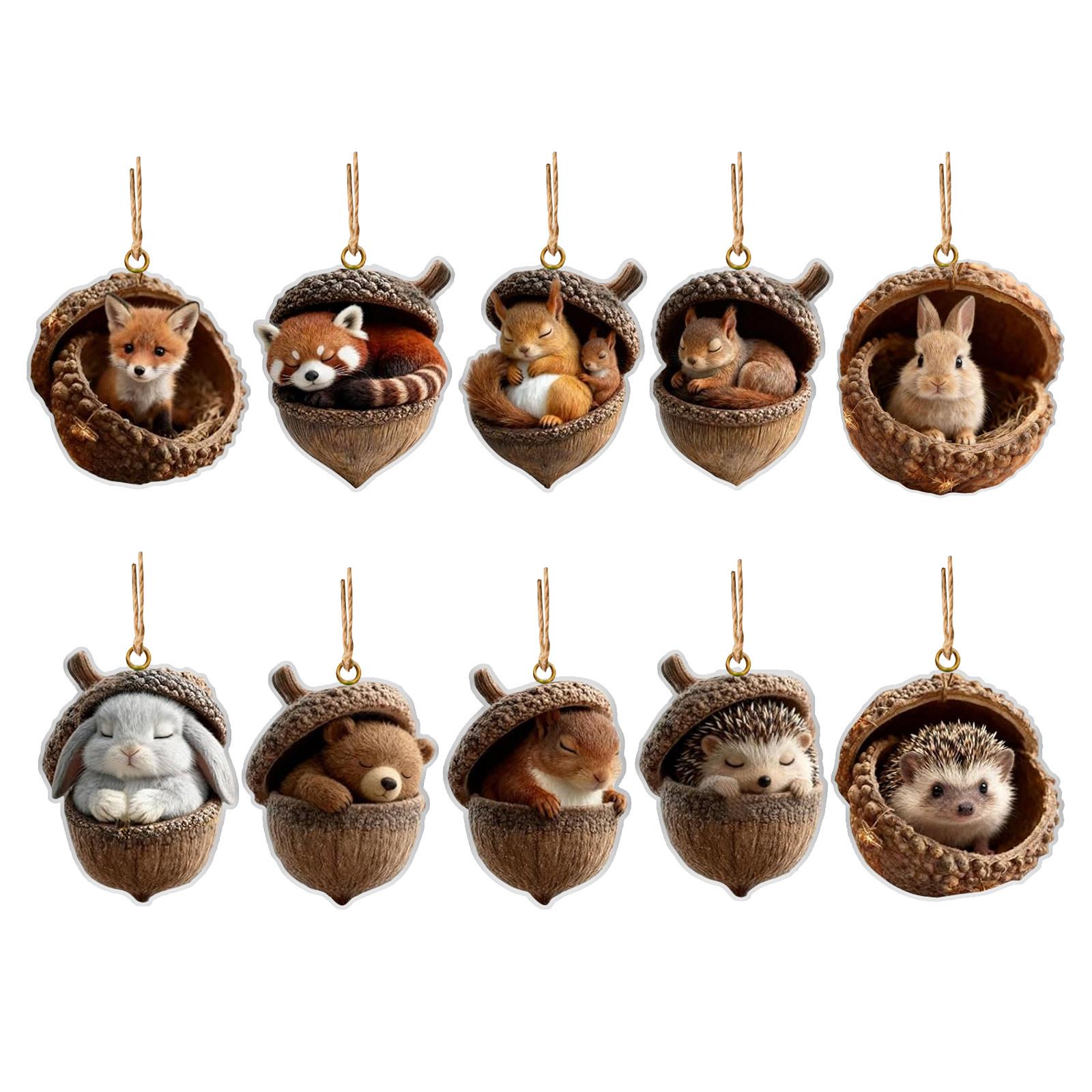

Forest Animal Ornaments, 10-piece Set, Cozy Forest Christmas Ornaments, New Animal Decorations, 2D Acrylic Ornaments For Home And Party Decorations. One Size
