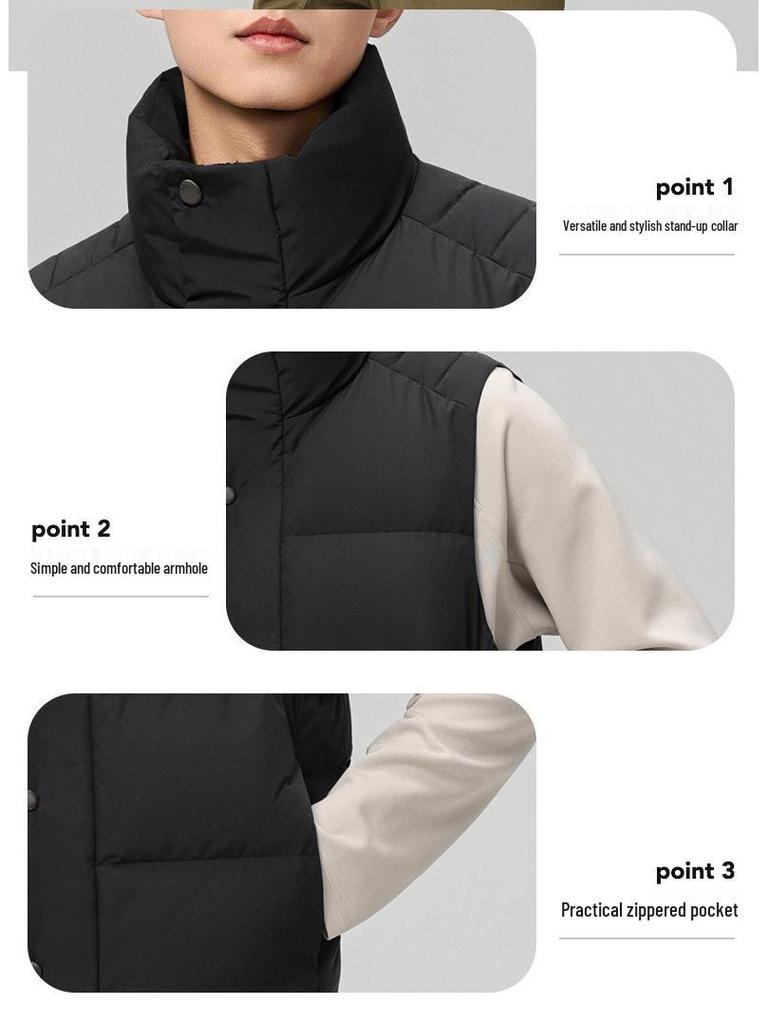 Men's High-End Fashion Lightweight Sleeveless Down Vest with Stand-Up Collar