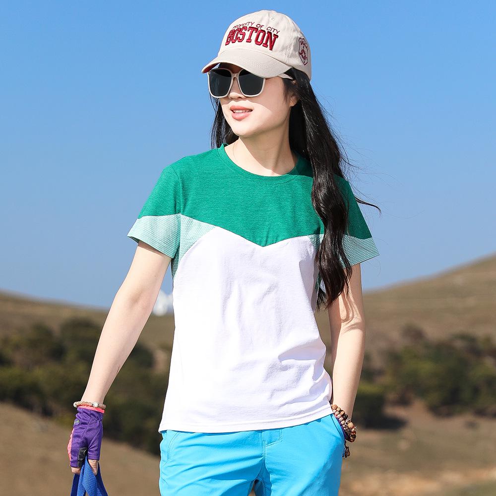 

Женская быстросохнущая футболка с коротким рукавом и цветными блоками - Приталенная, влагоотводящая и дышащая для активного отдыха и повседневной носки 2XL лес зеленый