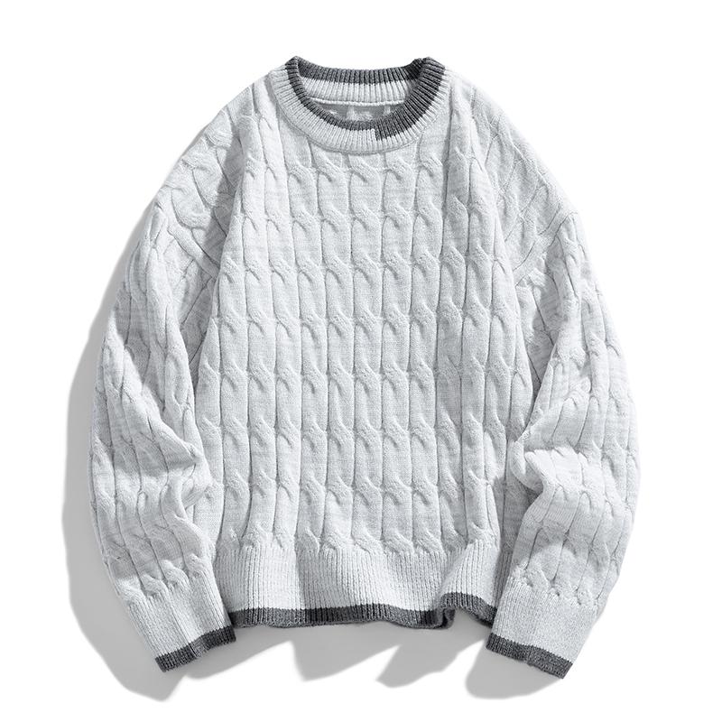 New Autumn and Winter Round Neck Sweater for Men Solid Color Loose Knitted