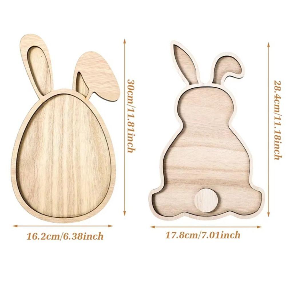 Easter Bunny Bamboo Tray Solid Color Wooden Dinner Plates Household Cake Decor Food Fruit Snack Plates