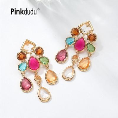Exaggerated Colorful Geometric Teardrop Multi-Layer Dangle Earrings Vintage Bohemian Style Statement Drops for Women Artistic Jewelry PD2634