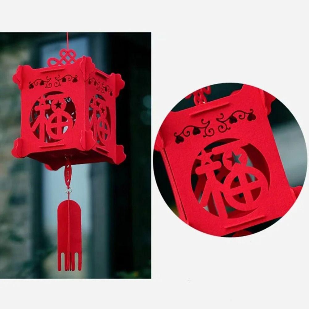 3D Ornament Red Paper Lantern Hanging Waterproof Hanging Lanterns Lamp Felt Cloth Retro Chinese Style Lantern Party