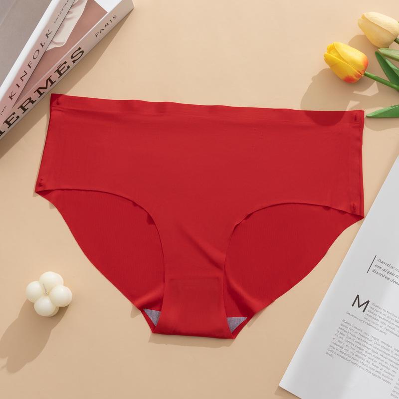 

2025 Бесшовные трусики-треугольники из ледяного шелка, быстросохнущие - Женское однотонное нижнее белье весеннего стиля XX-Large красный