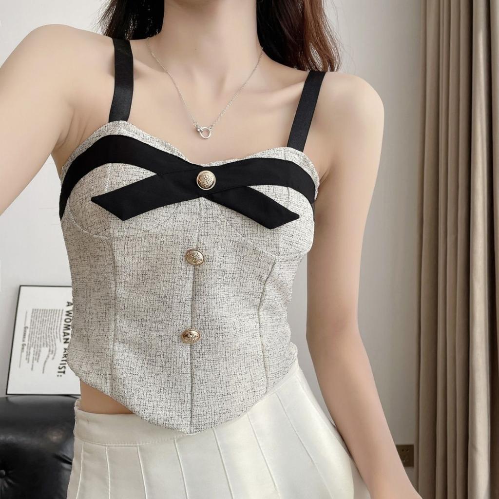 Bow Shaped Short Camisole Vest for Women In Summer Sweet and Spicy Sexy Wearing Out Irregular Fishbone Top