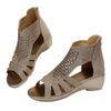 Summer New Large Size Slope Heel Hollow Back Zipper Casual Sandals