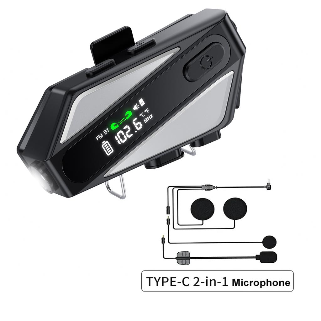 C6 Motorcycle Helmet Bluetooth Intercom Bt5.3 Ip65 Waterproof Intercom Distance 500 Meters Digital Display Tf Recognition
