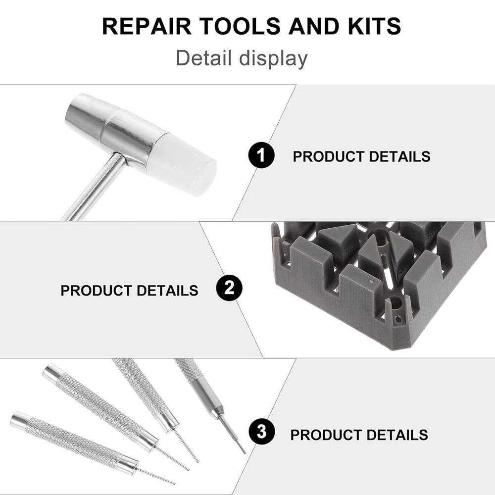 11pcs/set Watch Link Removal Tool, Repair Kit For Watch Bracelet Adjustment Replacement, Link Remover ,Pins ,Spring Bars ,Hammer