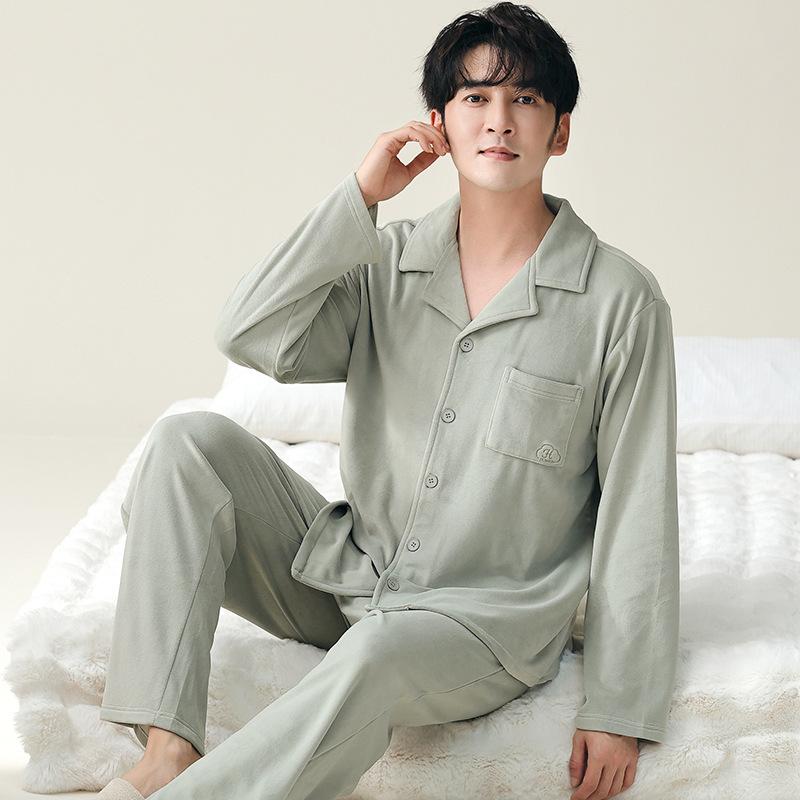 Pajamas Men's Autumn and Winter Island Fleece Warm Long Sleeve Loose Large Size Spring and Autumn Coral Fleece Suit Loungewear Youth