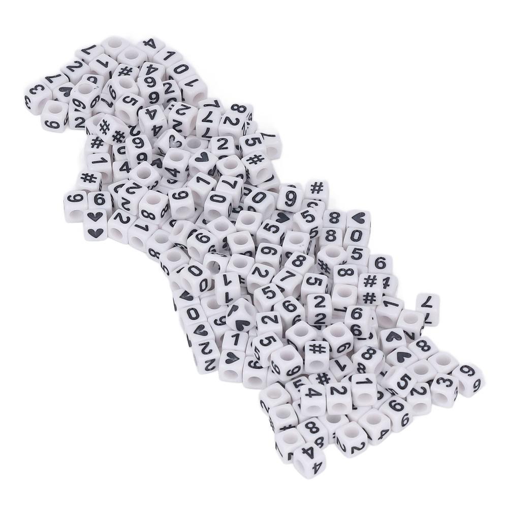 300pcs White DIY Beads Mixed Numbers 0-9 Loose Beads bulk Acrylic Number Beads Jewelry Making