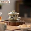 150ml Hand-painted Bamboo Gaiwan Japanese Cream Ru Kiln Three Talented Tea Tureen Tea Maker Cover Bowl Chinese Teaset Collection