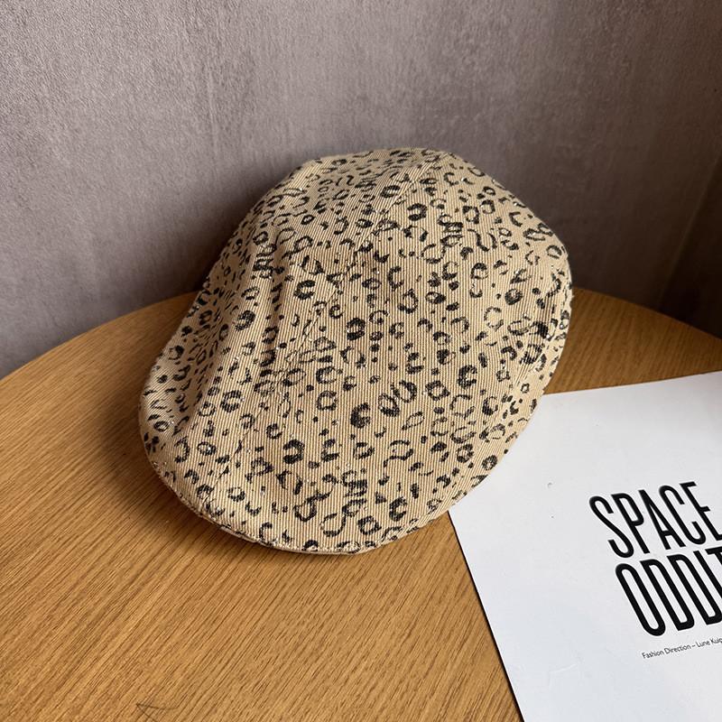 Retro Leopard Print Beret Hat For Women Summer Spring Fall Breathable Sun Protection