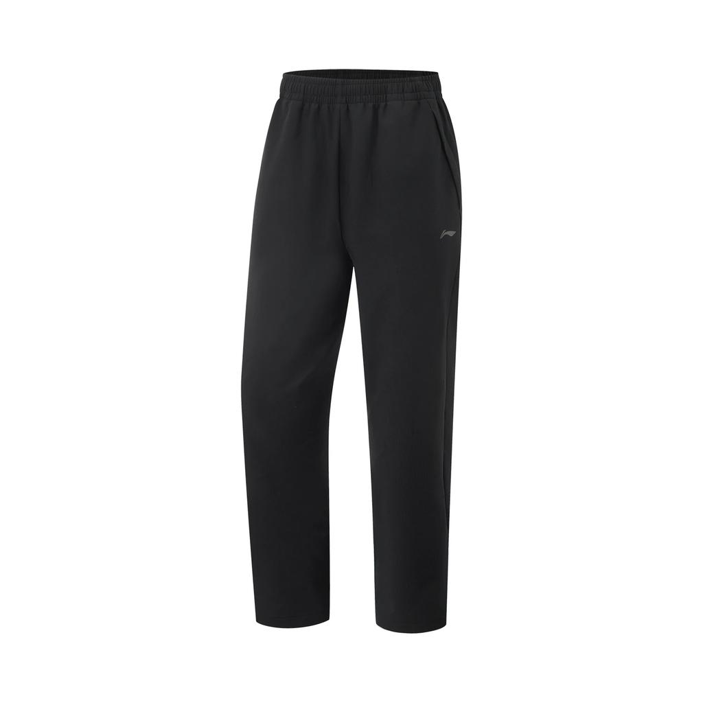 Li Ning Fitness Series Solid Color Mid Waist Breathable Versatile Fleece Warm Sports Long Pants Men bottoms Black AYKV057-1