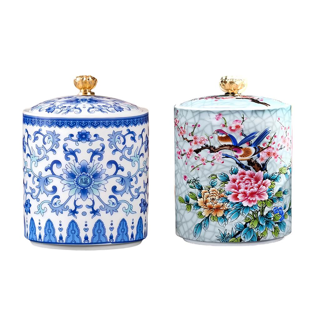 Ceramic Storage Jar Multifunctional Tea Salt Candy Canister Storage Container with Airtight Lid for Cooking