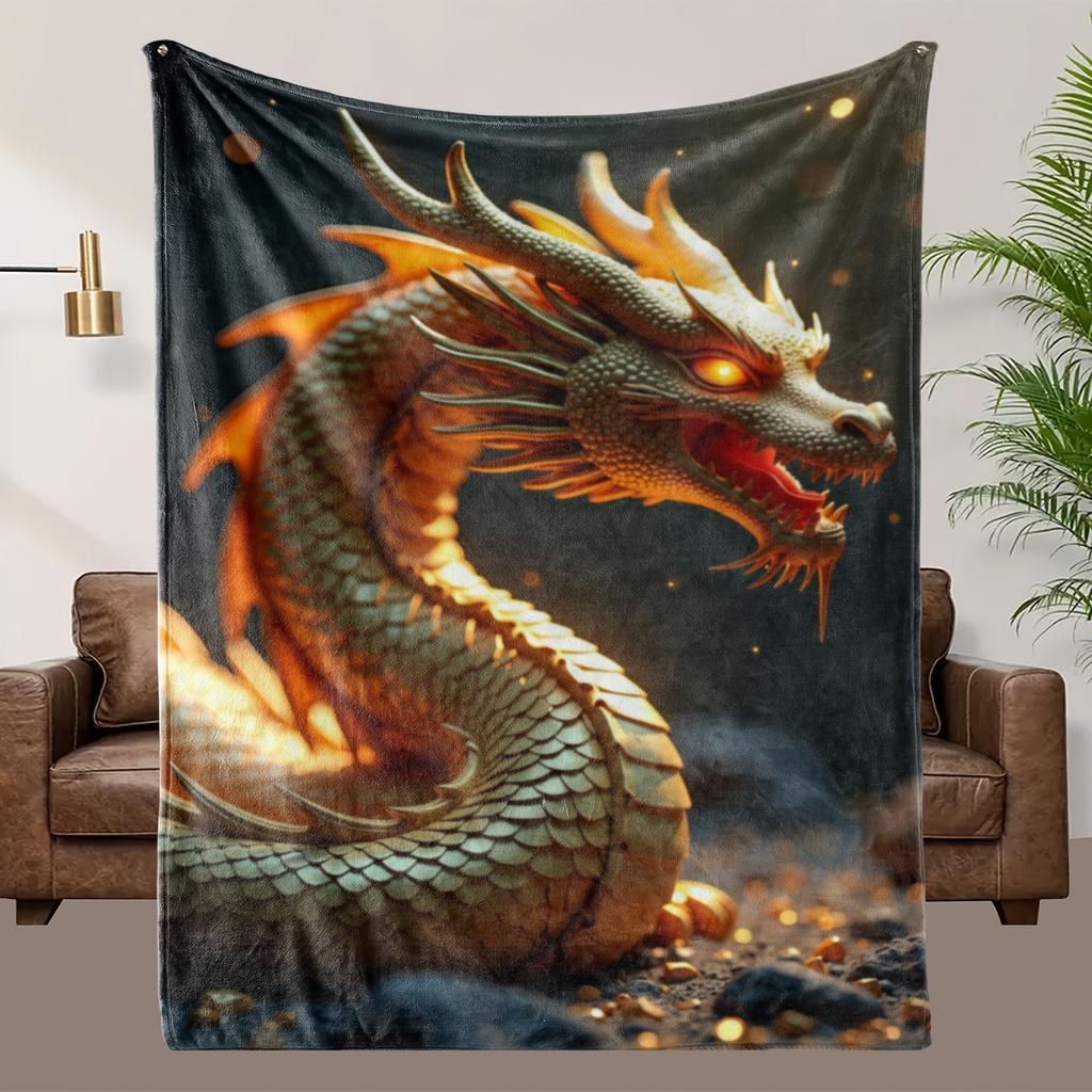 1pc Dragon Theme Fleece Blanket - Extra Large Soft & Breathable All-Season Bedspread/Throw - HD Digital Print Dragon Design in G