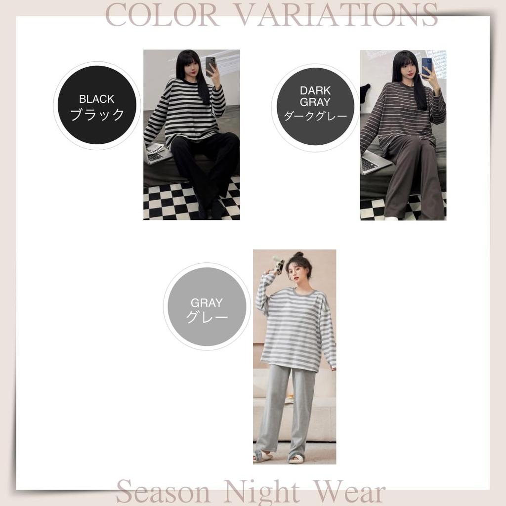 Redeo Count Loose Striped and Bordered Top and Bottom Set Dark Women's Pajamas, Loungewear, Spring, Summer, Fall, Winter, Fit, (JP, Alphabet, XL,