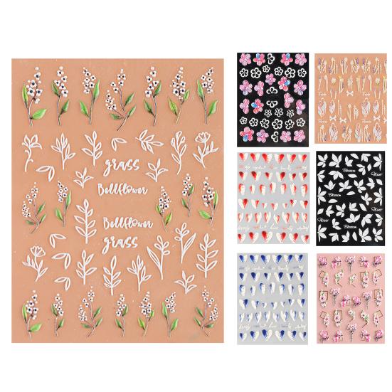 Nail Stickers Self Adhesive DIY Nails Art Supplies 5D Double Color Love Heart Embossed Flowers Manicure
